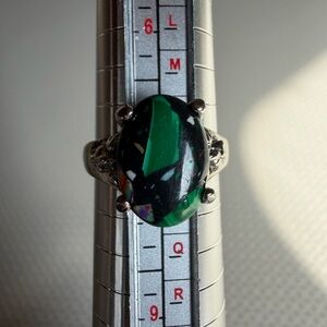 Vintage 1970’s Terrazzo Green and Black Stone Ring